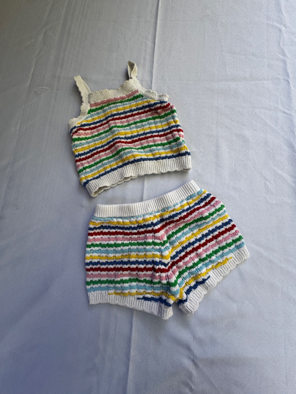 Old navy Girls mWhite Rainbow Stripe Knit Shorts - Casual Summer Bottoms 18-24 M